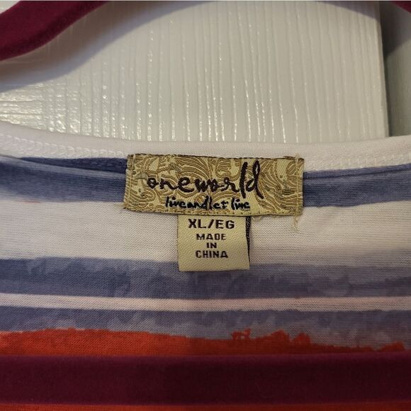 One World Live and Let Live sleeveless red, white, blue striped tee - Picture 3 of 5